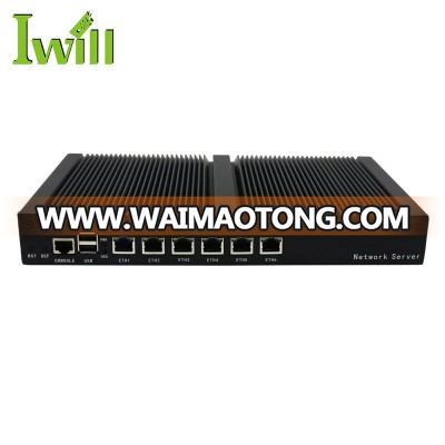 Fanless linux server 6 RJ45 computer celeron 1037U dual core 1U PC pfsense system