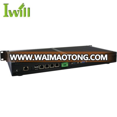 Fanless 1U 19" rack network security application industrial firewall barebone with 4 Intel lan